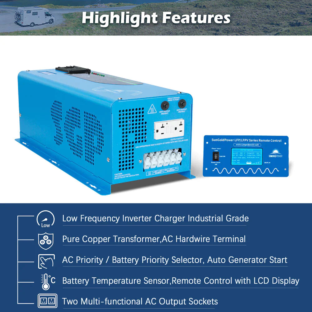 SUNGOLD POWER | 4000W DC 24V SPLIT PHASE PURE SINE WAVE INVERTER WITH CHARGER