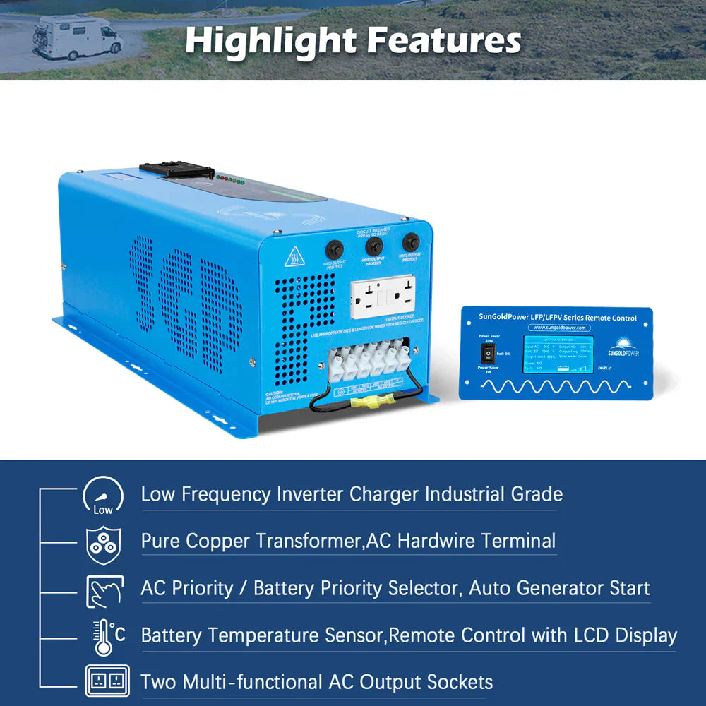 SUNGOLD POWER | 6000W DC 48V SPLIT PHASE PURE SINE WAVE INVERTER WITH CHARGER UL1741 STANDARD