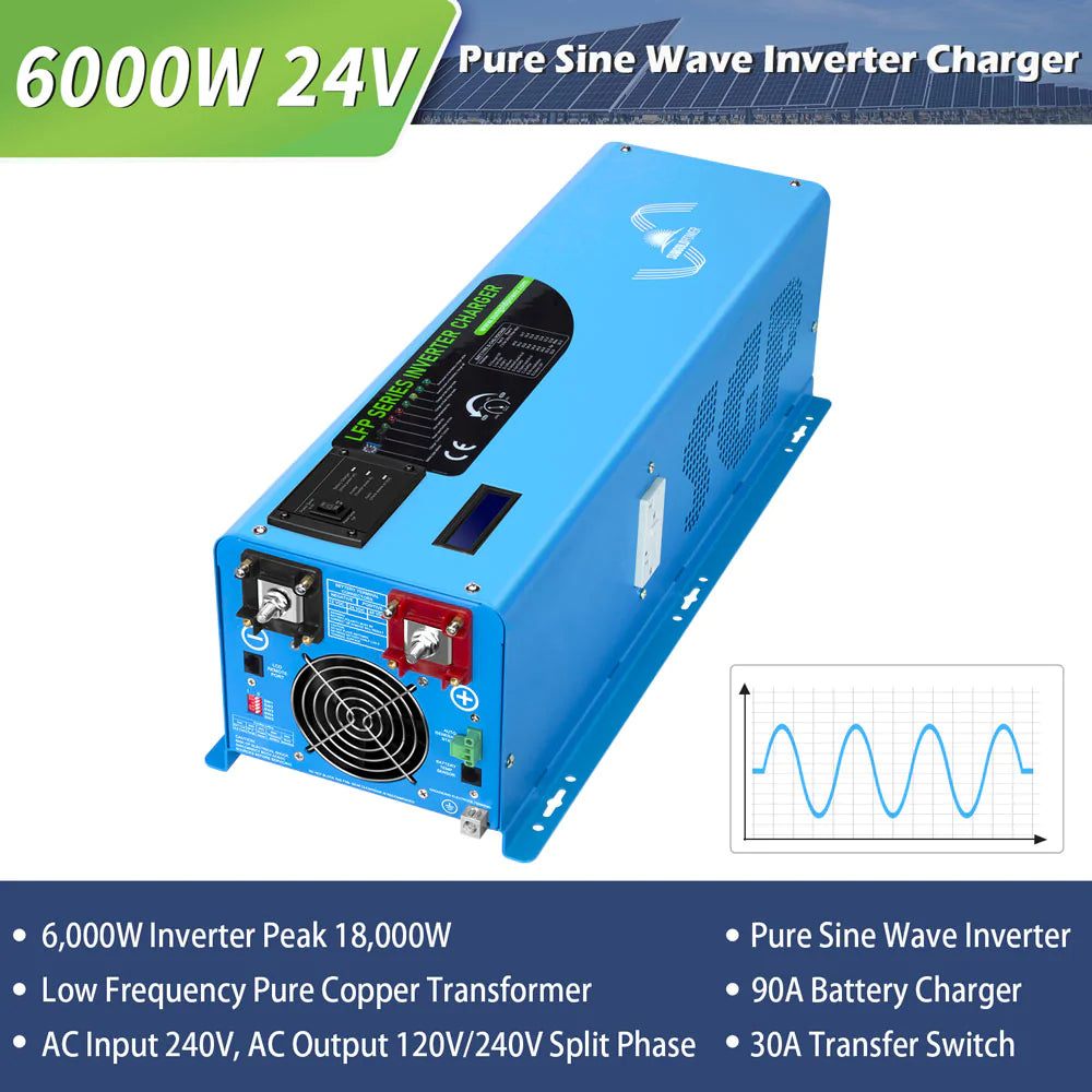 SUNGOLD POWER | 6000W DC 24V SPLIT PHASE PURE SINE WAVE INVERTER WITH CHARGER