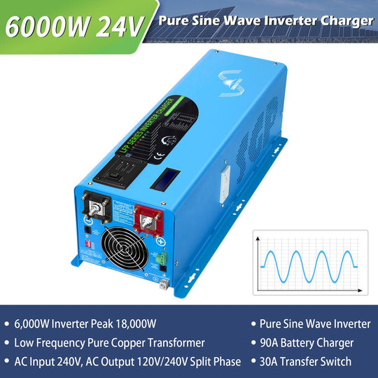 6000W DC 24V/ 48V Split Phase Pure Sine Wave Inverter With Charger - 6KW 48V Inverter UL1741 [Brand New]