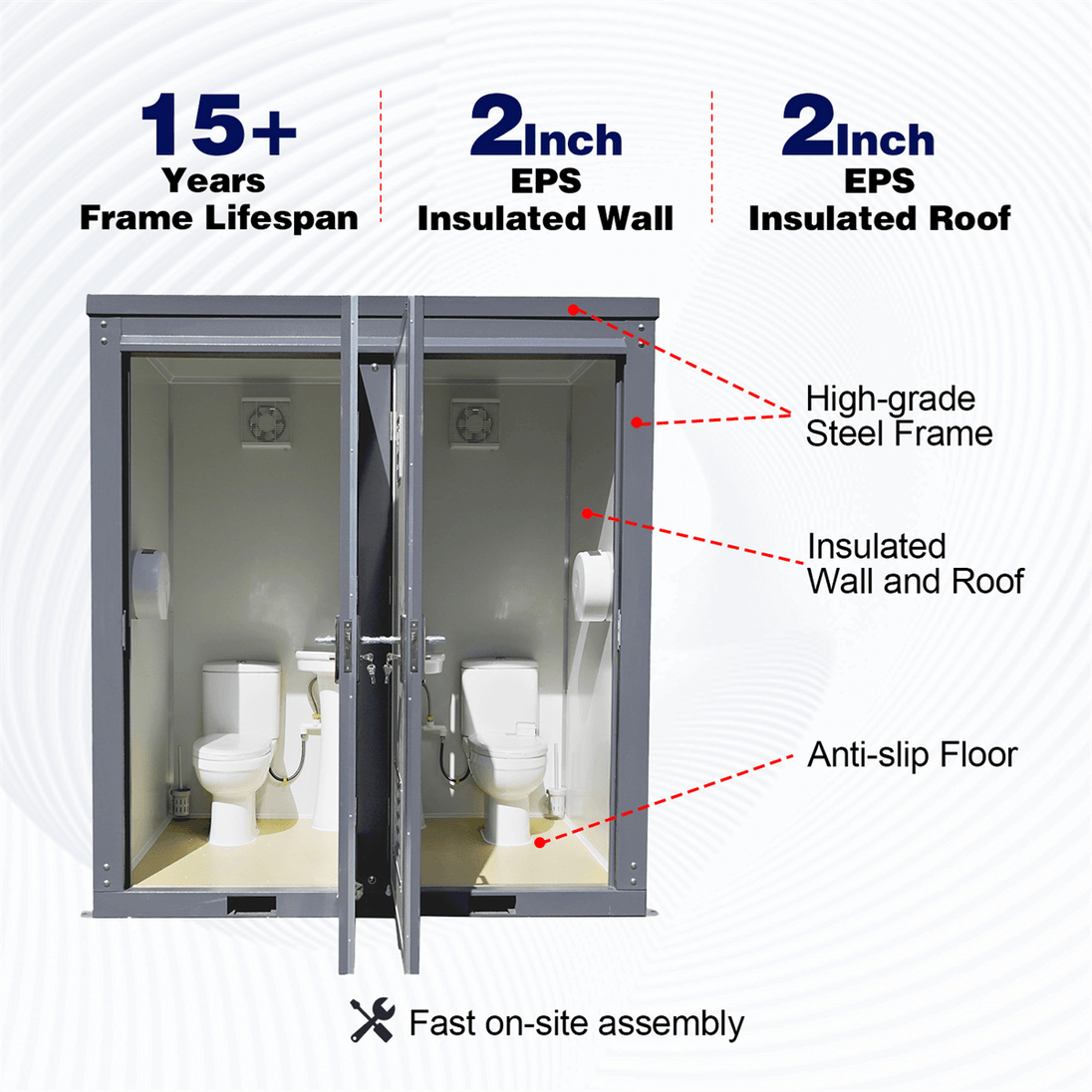 Chery Industrial 2 Private Toilet Stalls Portable Restroom
