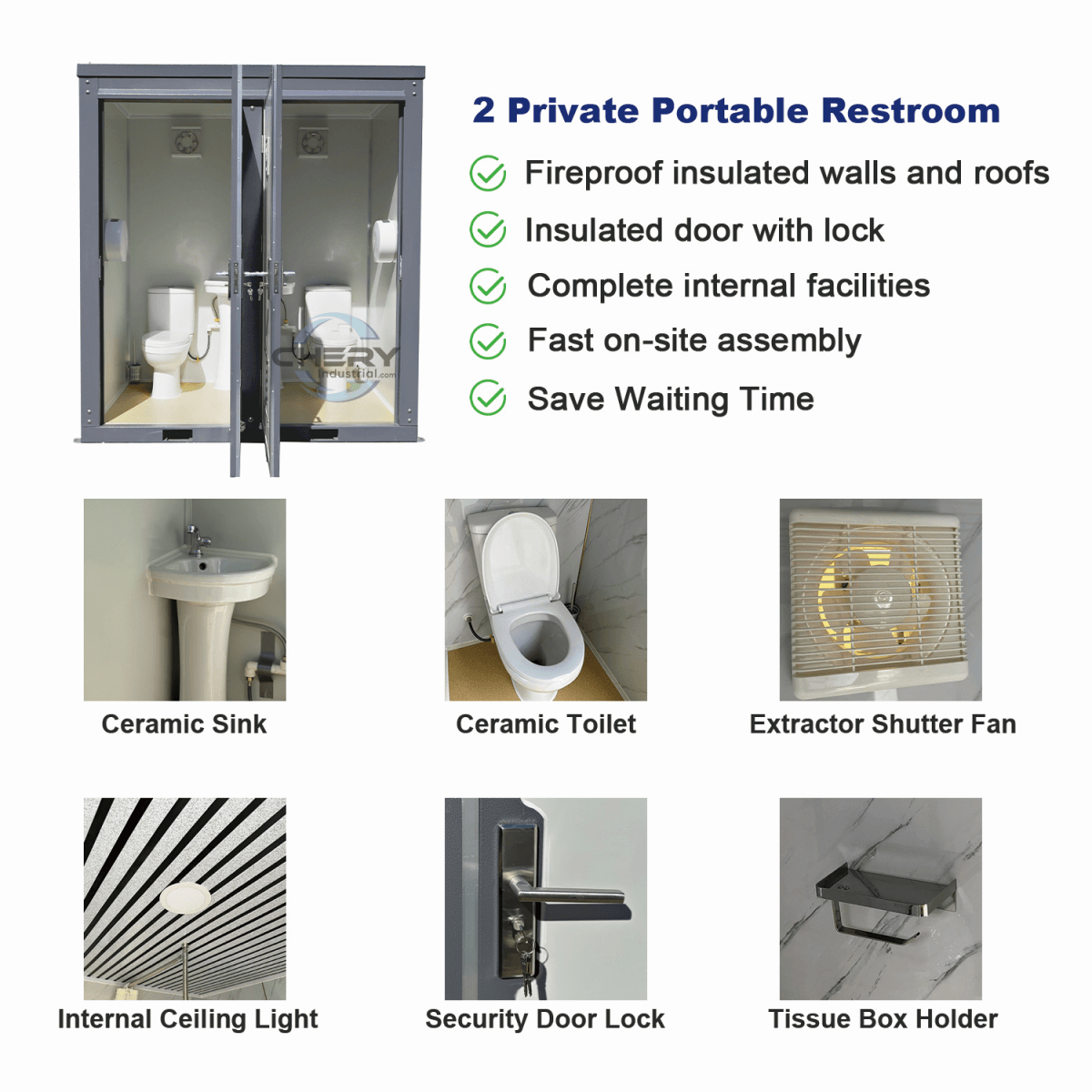 Chery Industrial 2 Private Toilet Stalls Portable Restroom