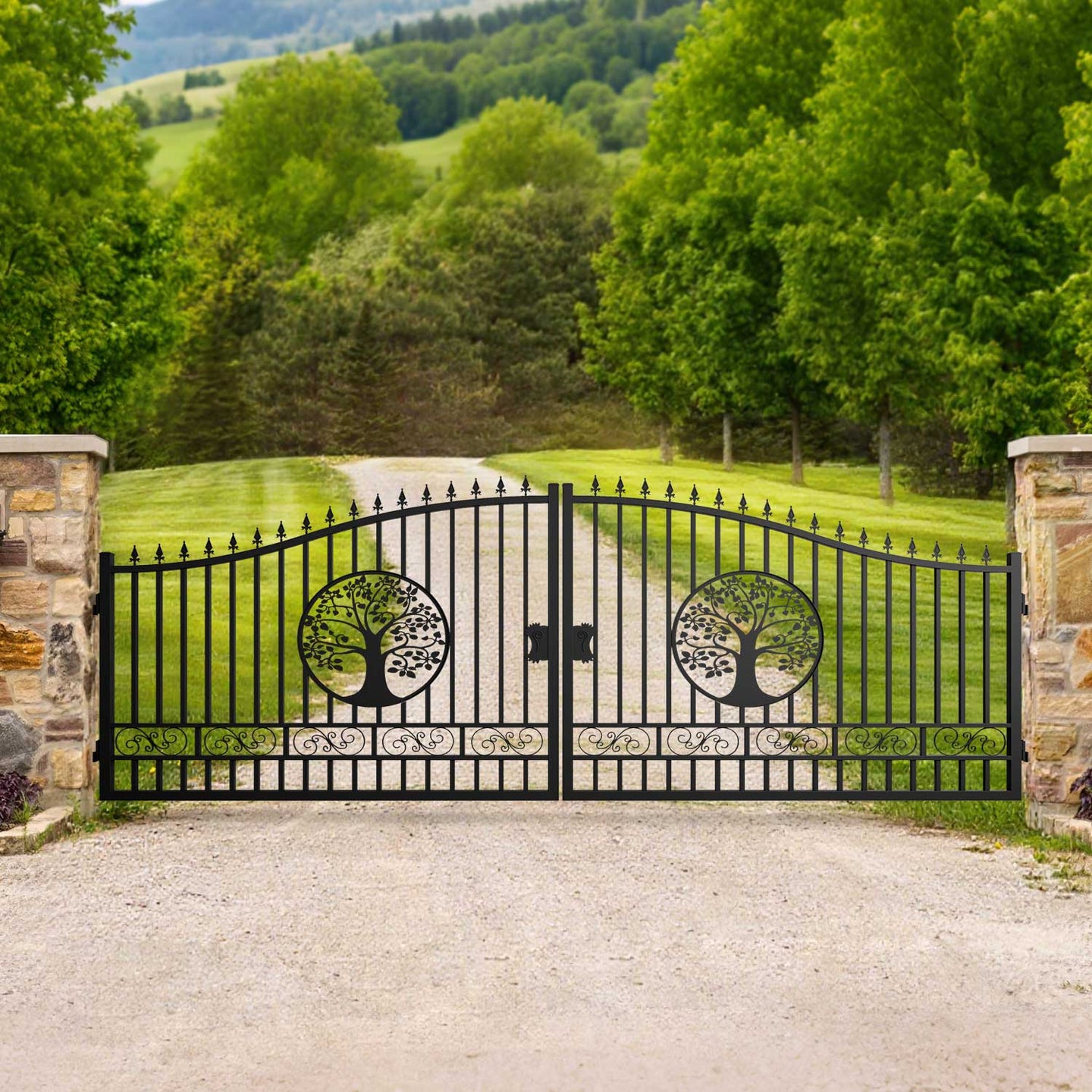 Chery Industrial 20x8 ft Steel Dual Swing Driveway Gate with Wider Goalposts