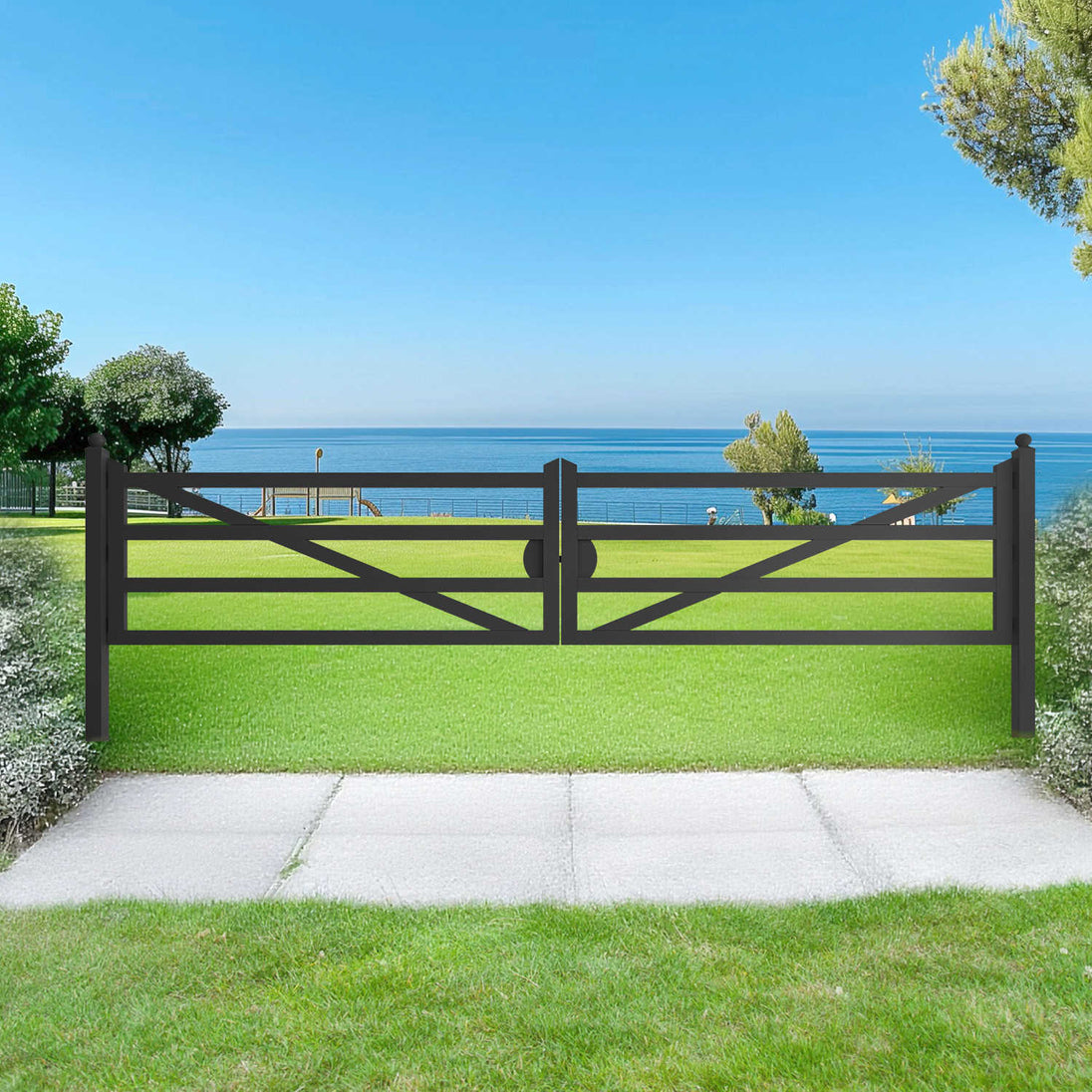 Chery Industrial 20 ft Farm Driveway Gate with Diagonal Tubes, Dual Swing