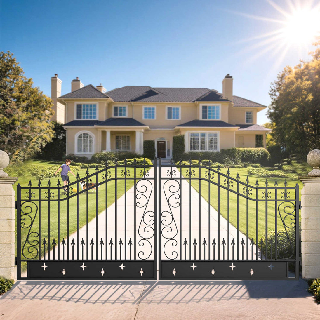 Chery Industrial 16x8 ft Dual Swing Driveway Gate with Star Pattern