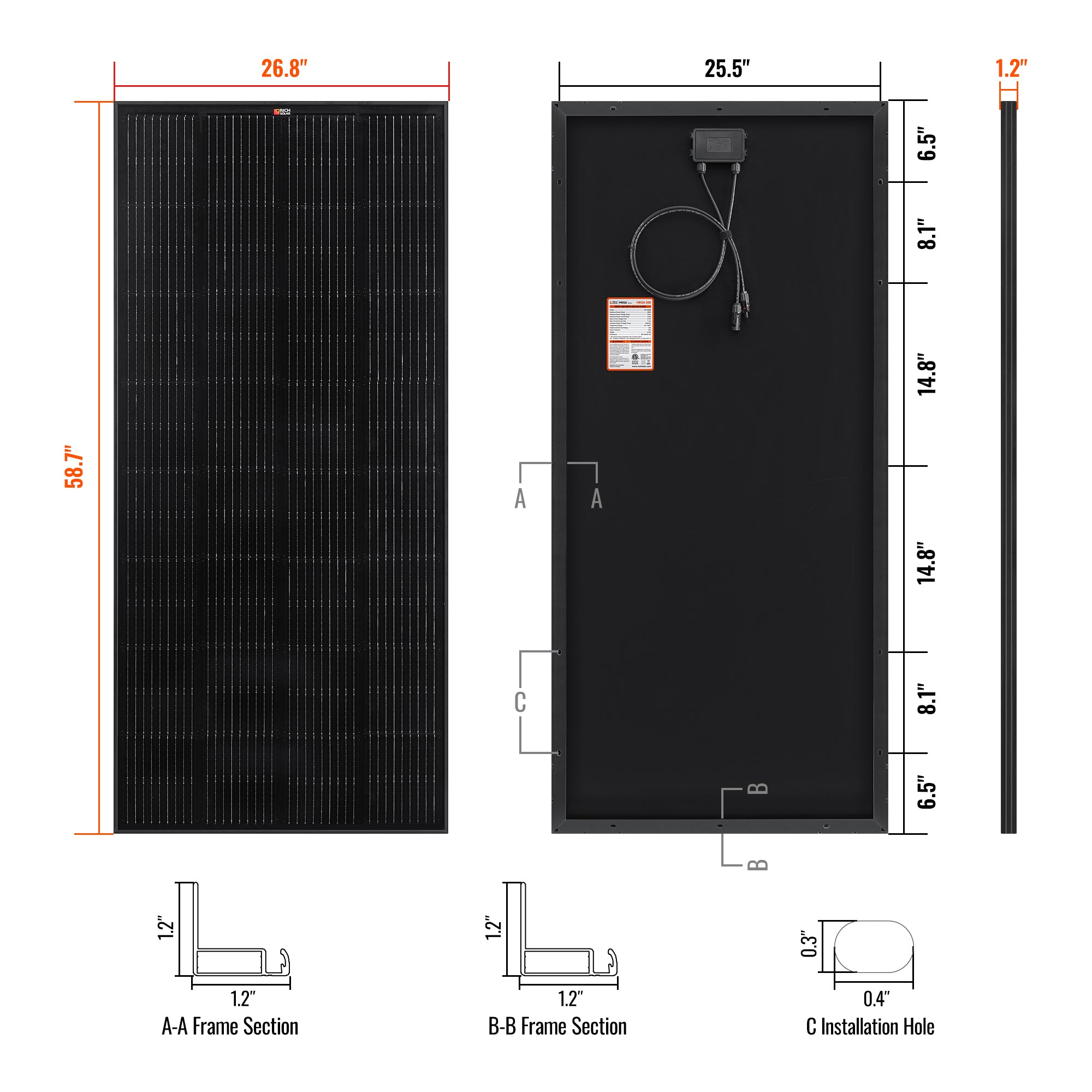 MEGA 200 | 200 Watt Solar Panel | Premier 12V Off-Grid Solar Panel for RVs Cabins, Boats | 25-Year Output Warranty | UL Certified