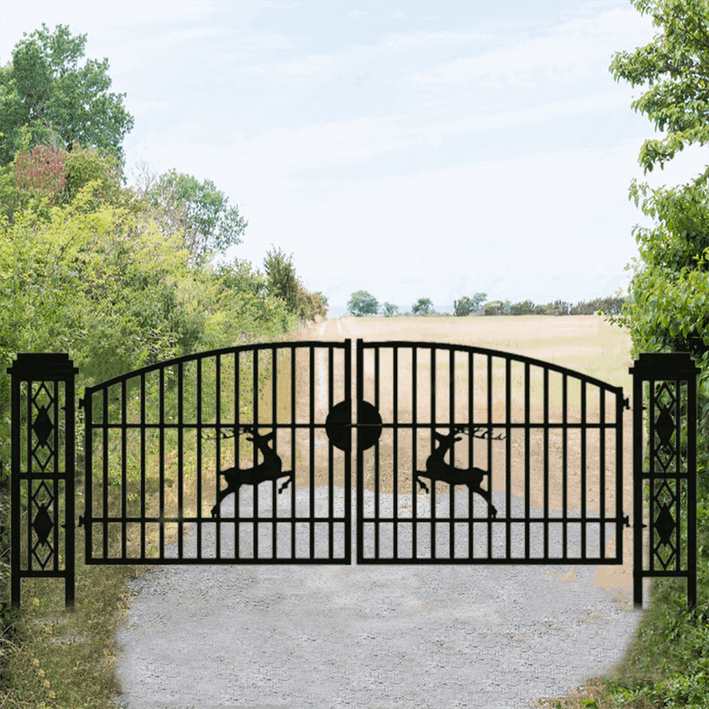 Chery Industrial 20x8 ft Dual Swing Driveway Gate with Ornamental Posts