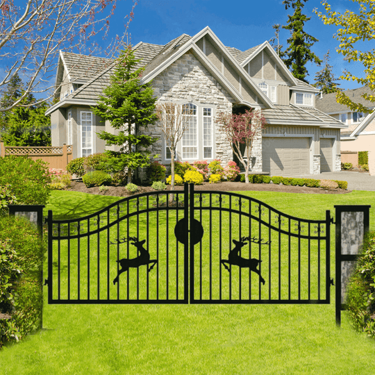 Chery Industrial 20x8 ft Dual Swing Driveway Gate with Ornamental Posts