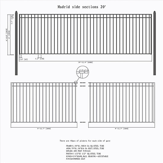 Chery Industrial 20ft Steel Sliding Driveway Gate with 5ft Pedestrian Gate
