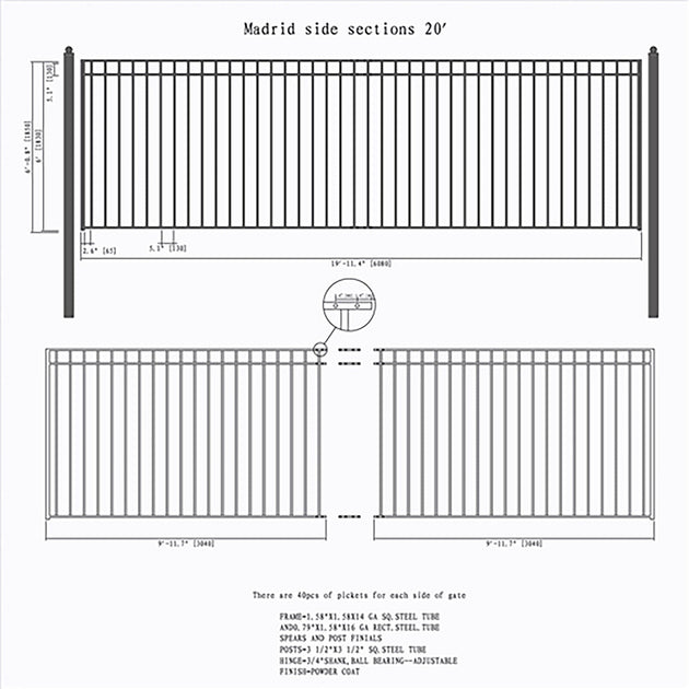 Chery Industrial 20ft Steel Sliding Driveway Gate with 5ft Pedestrian Gate