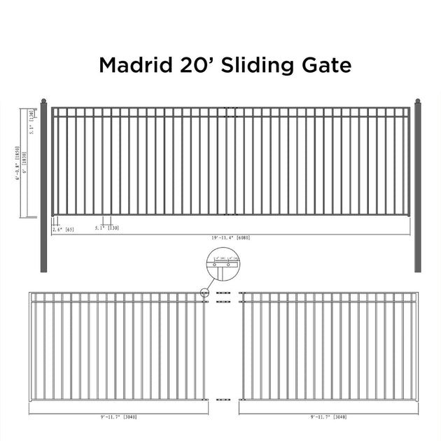 Chery Industrial 20x6 ft Steel Sliding Driveway Gate - MADRID Style