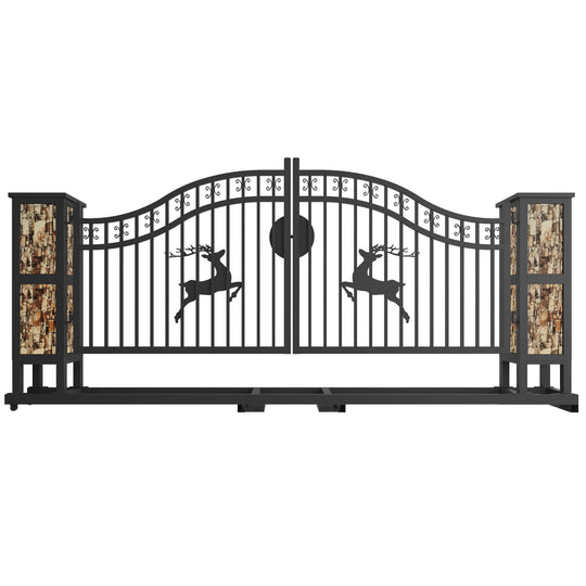 Chery Industrial 20x8 ft Dual Swing Driveway Gate with Ornamental Posts
