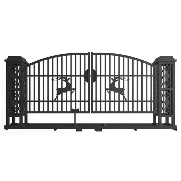 Chery Industrial | 20x8 ft Dual Swing Driveway Gate with Ornamental Posts