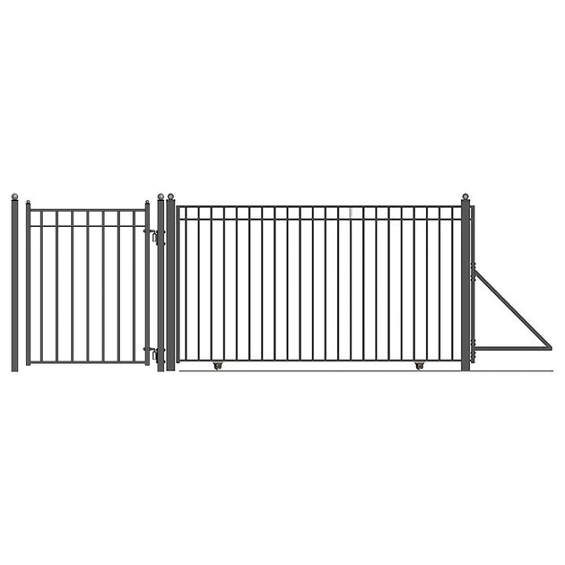 Chery Industrial | 25ft Steel Sliding Driveway Gate with 5ft Pedestrian Gate