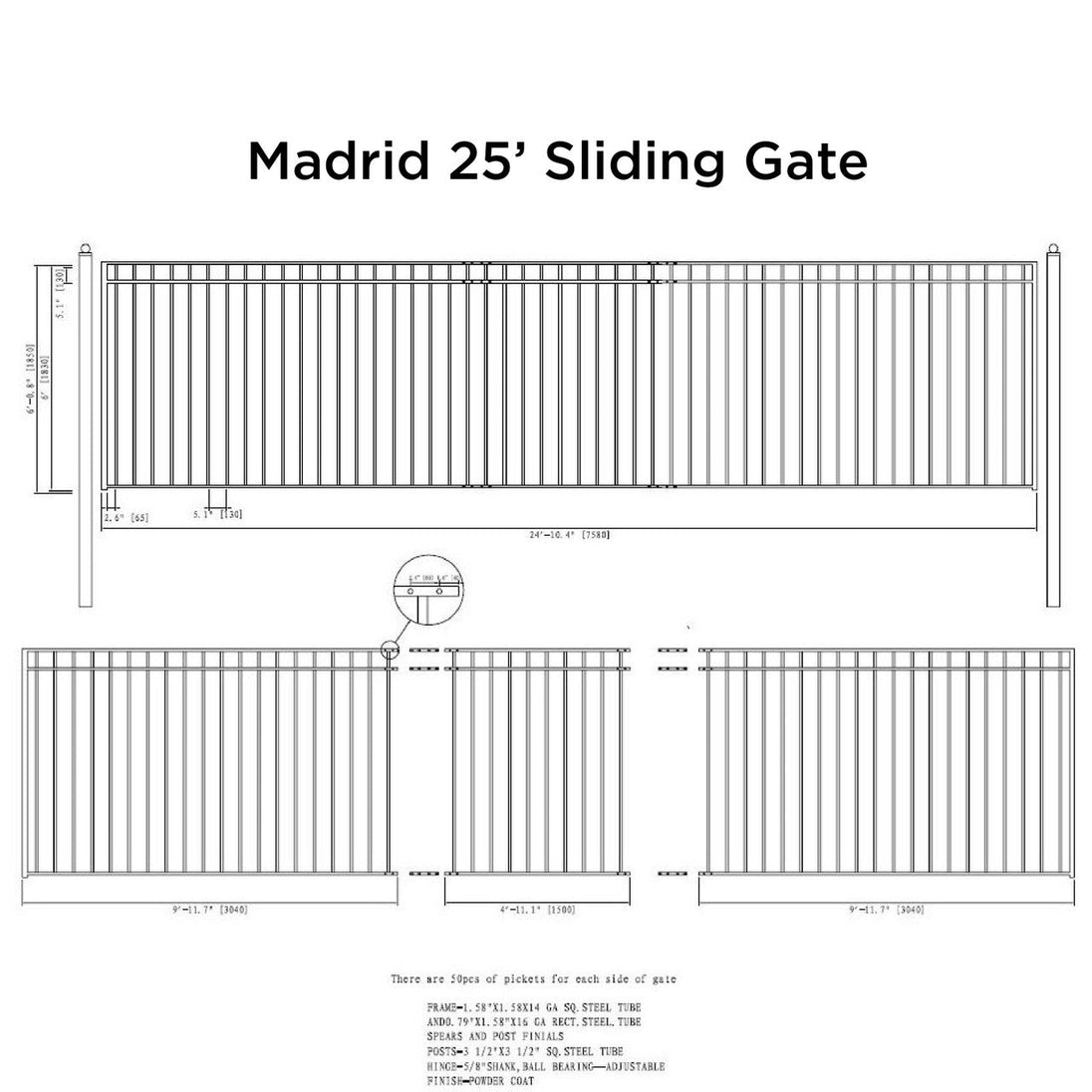 Chery Industrial 25x6 ft Steel Sliding Driveway Gate - MADRID Style