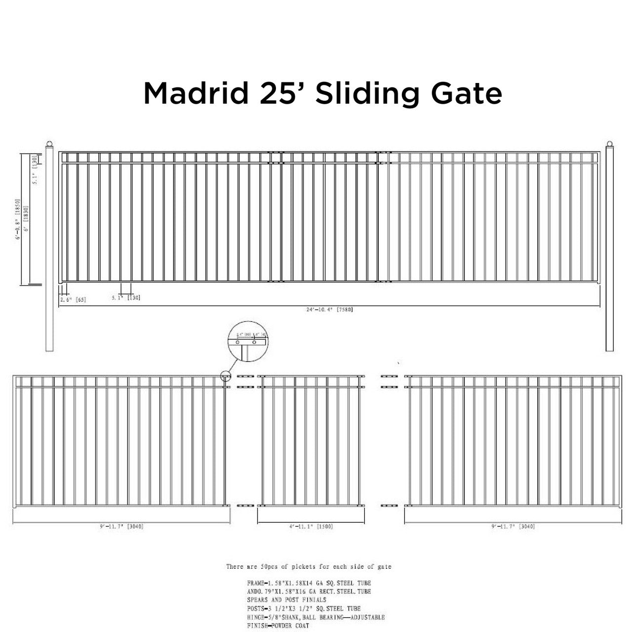 Chery Industrial 25x6 ft Steel Sliding Driveway Gate - MADRID Style