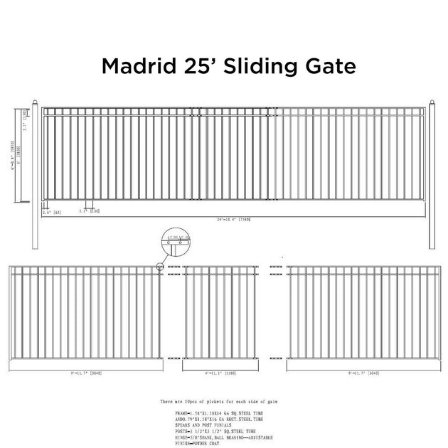 Chery Industrial 25x6 ft Steel Sliding Driveway Gate - MADRID Style