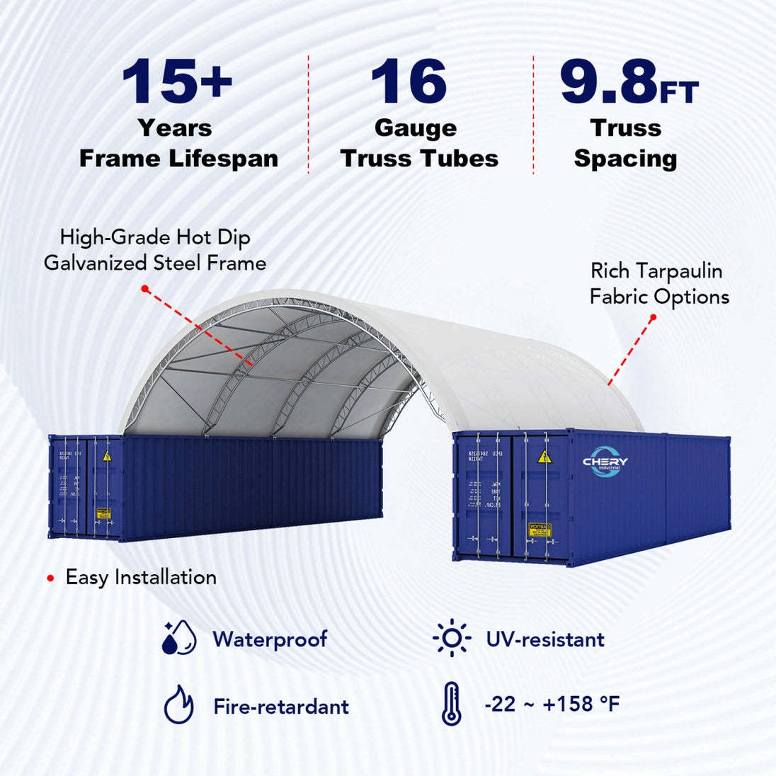 Chery Industrial 30'x40'x10' Double Truss Shipping Container Shelter