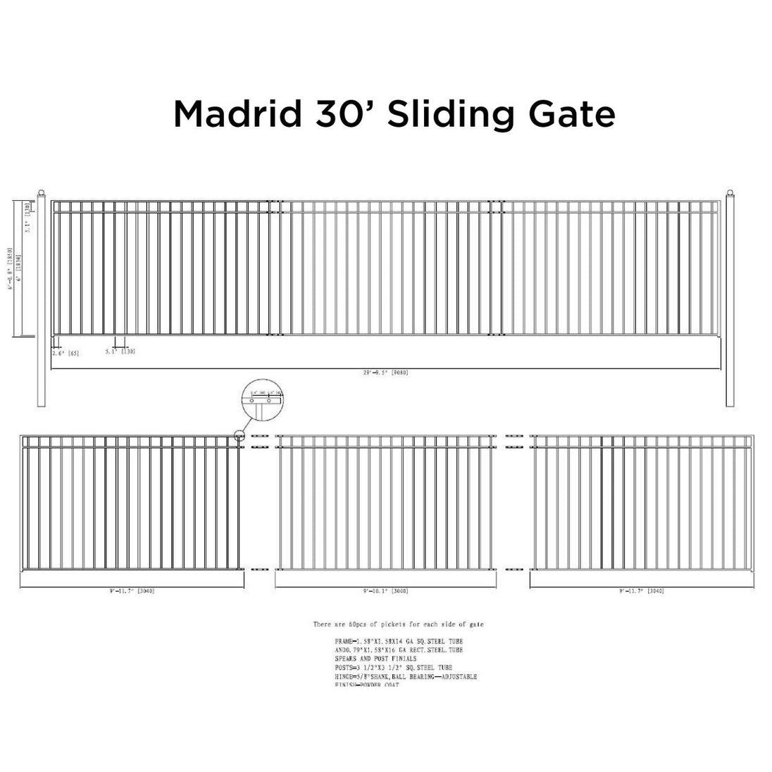 Chery Industrial 30x6 ft Steel Sliding Driveway Gate - MADRID Style