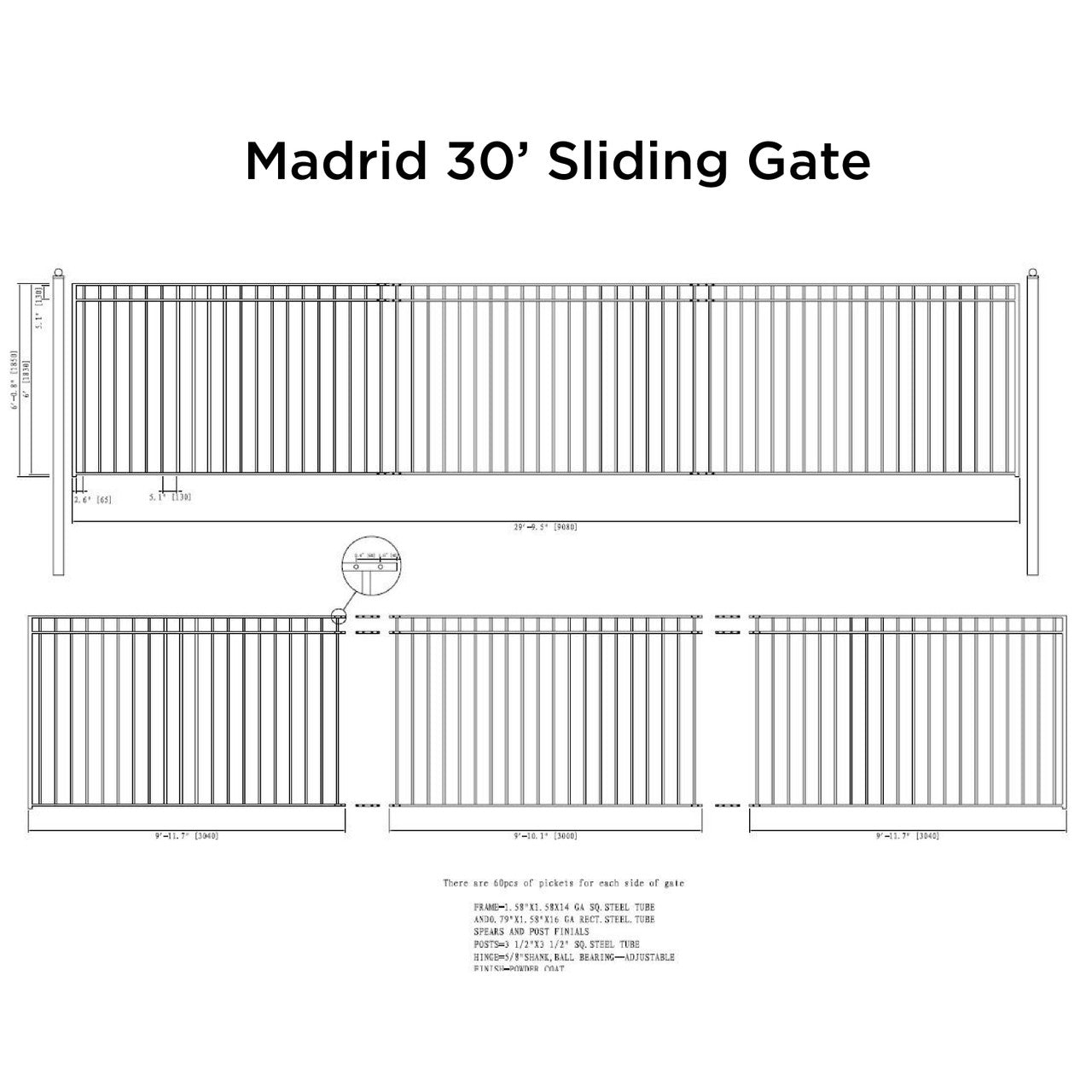 Chery Industrial 30x6 ft Steel Sliding Driveway Gate - MADRID Style