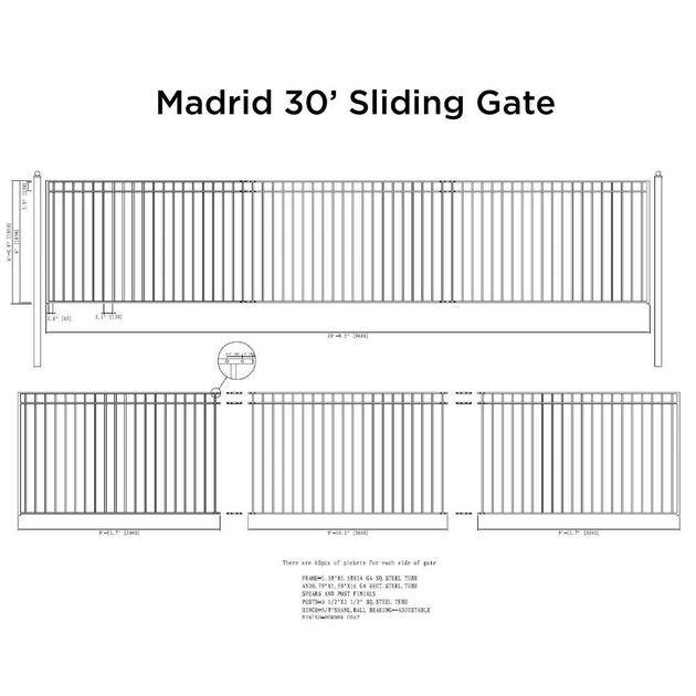 Chery Industrial 30x6 ft Steel Sliding Driveway Gate - MADRID Style