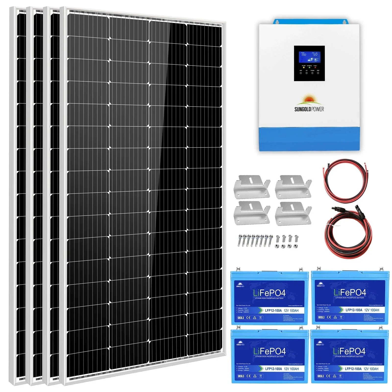 SUNGOLD POWER | SOLAR KIT 3000W 24V INVERTER 120V OUTPUT LITHIUM BATTERY 800 WATT SOLAR PANEL SGKT-3PRO