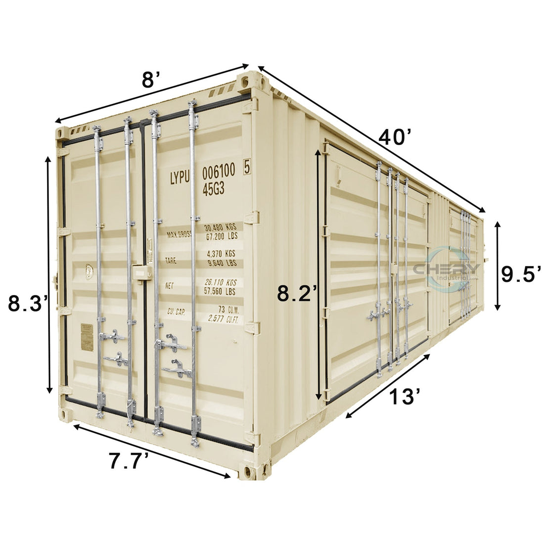 Chery Industrial 40ft High Cube Container with 2 Side Doors