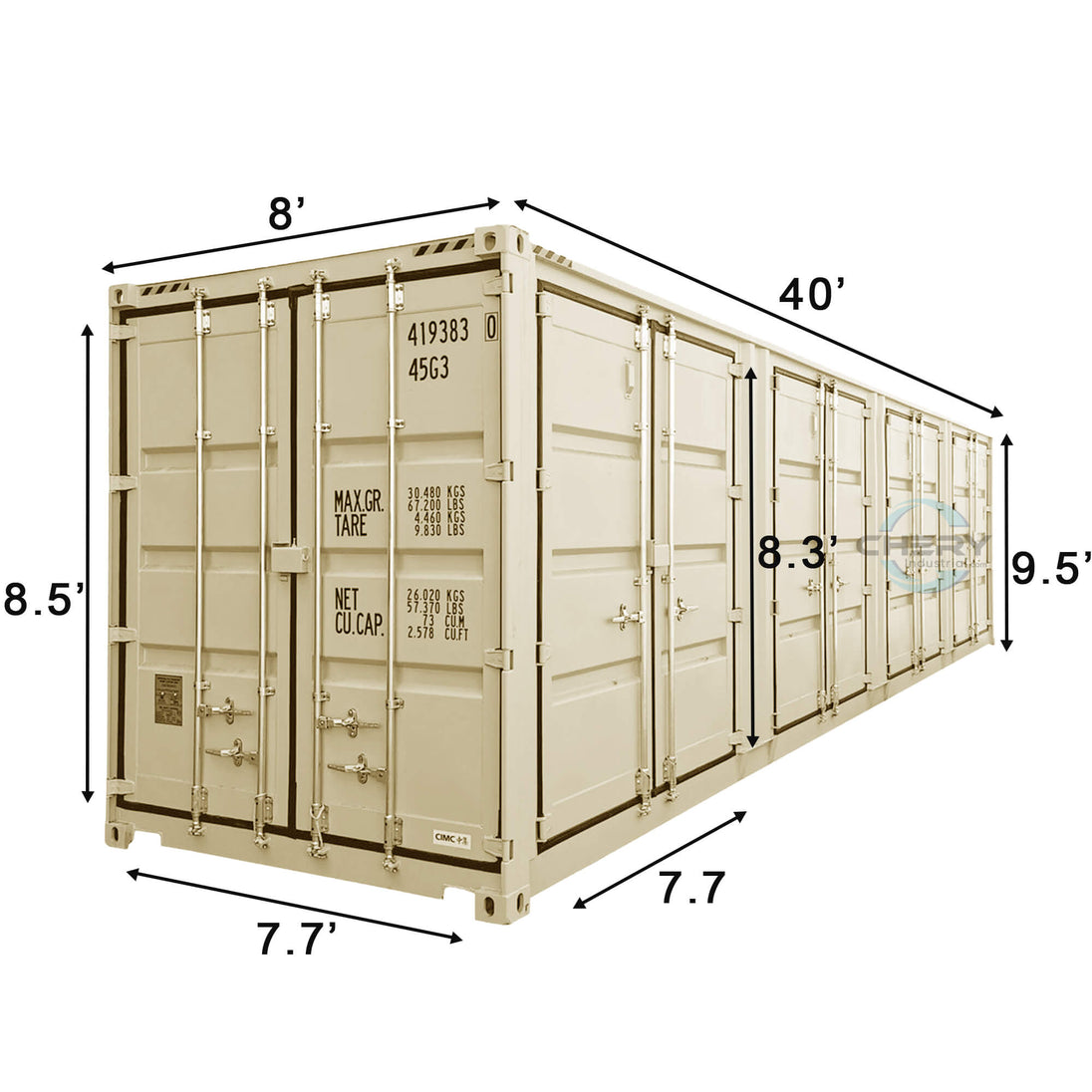 Chery Industrial 40ft High Cube Container with 4 Side Doors