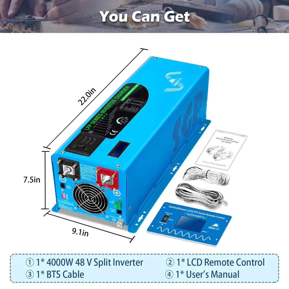 SUNGOLD POWER | 4000W DC 48V SPLIT PHASE PURE SINE WAVE INVERTER WITH CHARGER UL1741 STANDARD