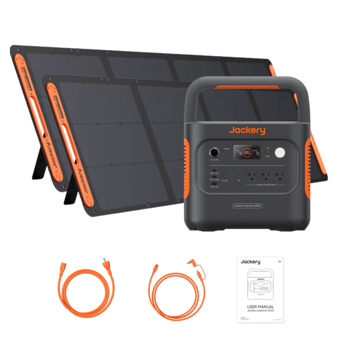 Jackery Explorer 2000 V2 Solar Generator + 2 x SolarSaga 200W Portable Solar Panels