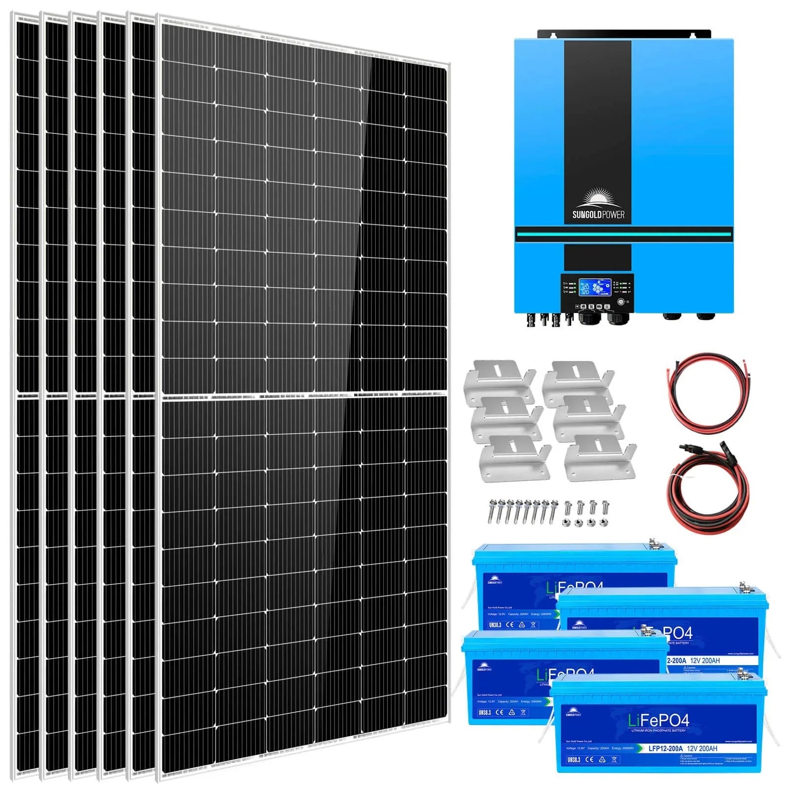 SUNGOLD POWER | COMPLETE OFF GRID SOLAR KIT 6500W 48V 120V OUTPUT 10.24KWH LITHIUM BATTERY 2700 WATT SOLAR PANEL SGK-65PRO