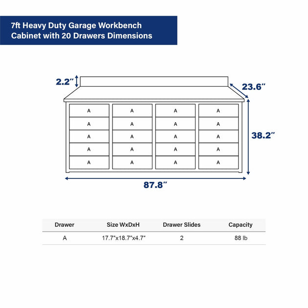 Chery Industrial 7ft Heavy Duty Garage Workbench Cabinet with 20 Drawers