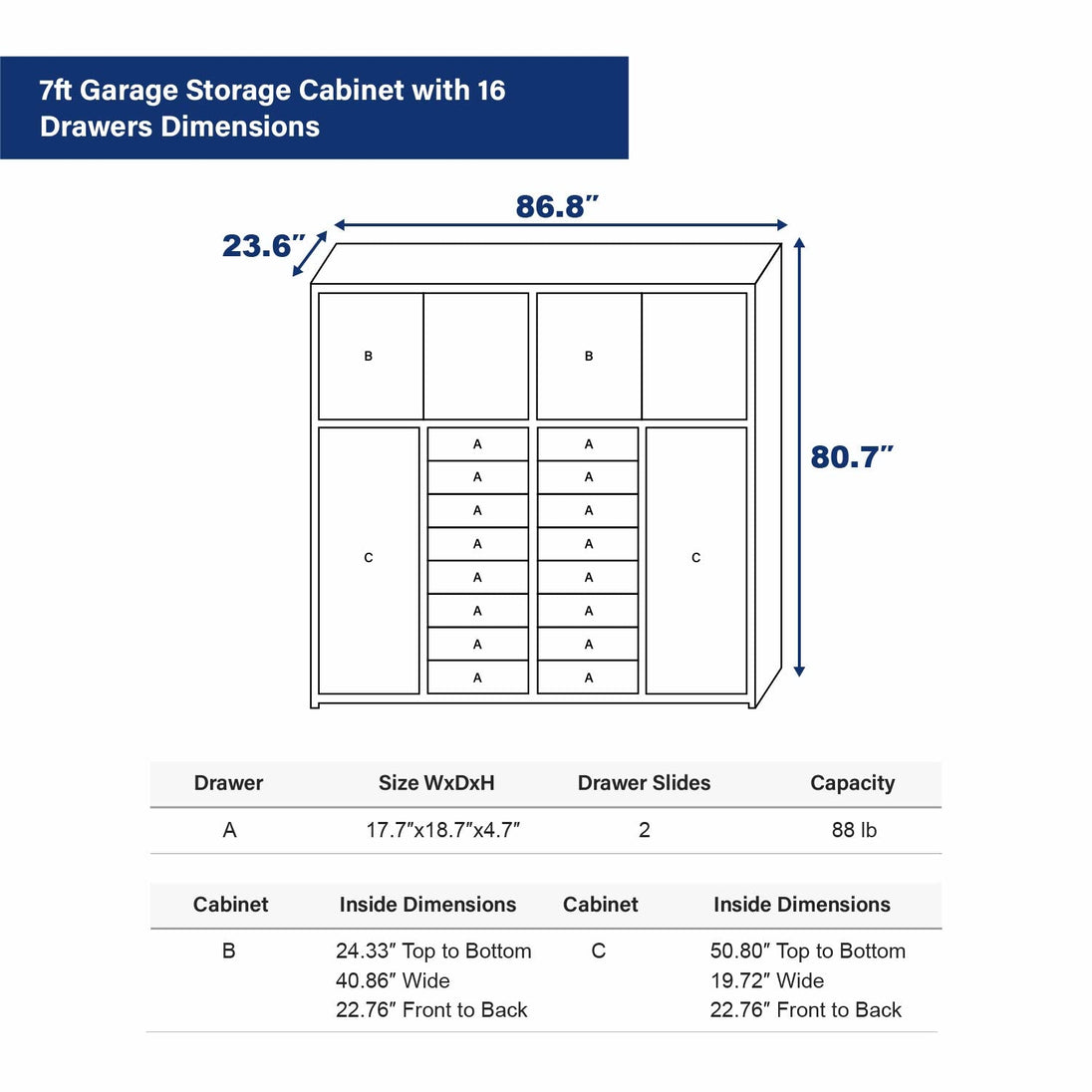 Chery Industrial 7ft Garage Storage Cabinet with 16 Drawers