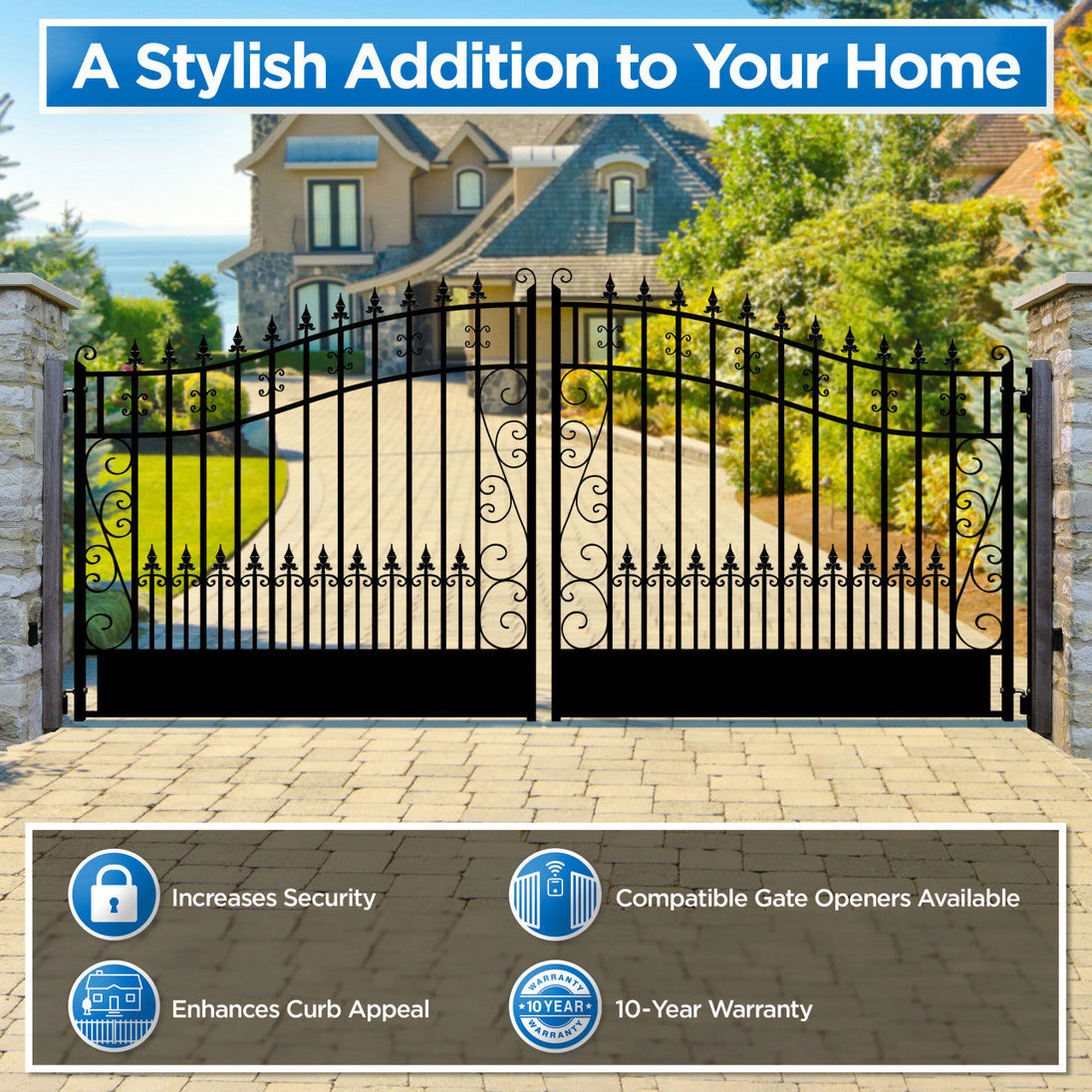 Chery Industrial 18x6 ft Steel Dual Swing Driveway Gate, VENICE Style