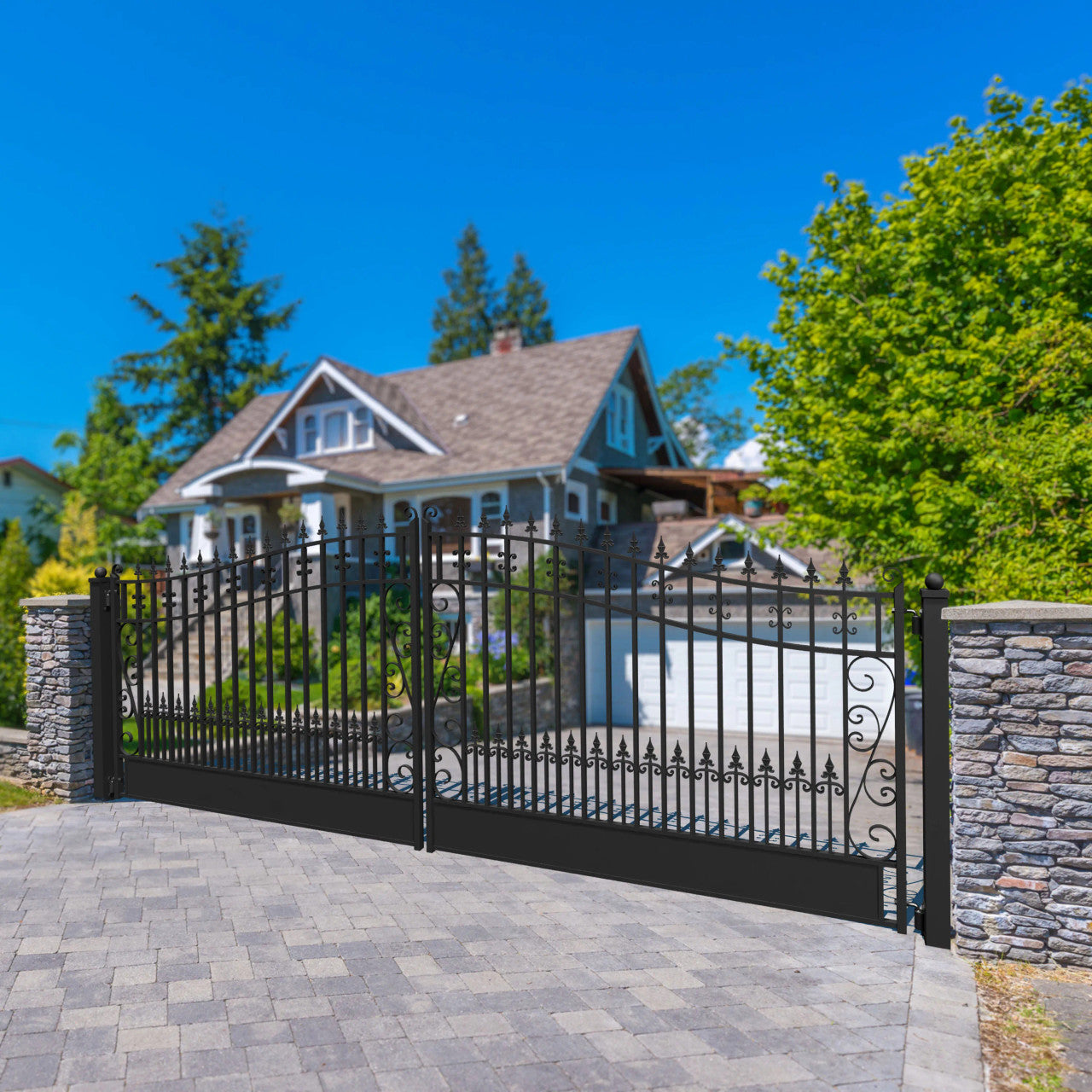 Chery Industrial 18x6 ft Steel Dual Swing Driveway Gate, VENICE Style