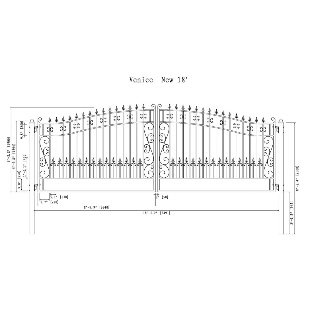 Chery Industrial 18x6 ft Steel Dual Swing Driveway Gate, VENICE Style