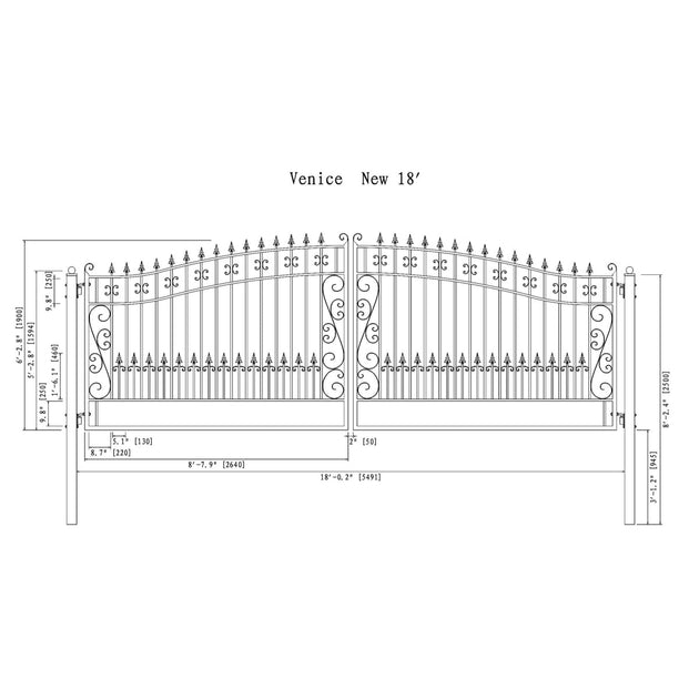 Chery Industrial 18x6 ft Steel Dual Swing Driveway Gate, VENICE Style