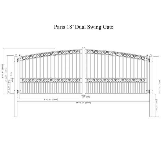Chery Industrial 18x6 ft Steel Dual Swing Driveway Gate - PARIS Style