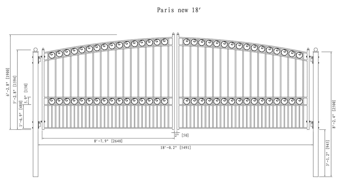 Chery Industrial 18x6 ft Steel Dual Swing Driveway Gate - PARIS Style