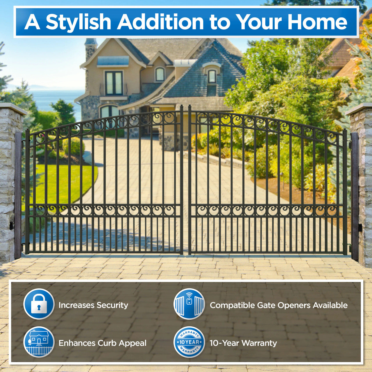 Chery Industrial 18x6 ft Steel Dual Swing Driveway Gate - PARIS Style