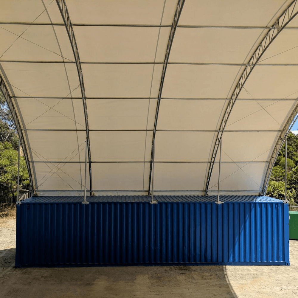 Chery Industrial 40'x40'x15' Double Truss Shipping Container Canopy Shelter, Outside