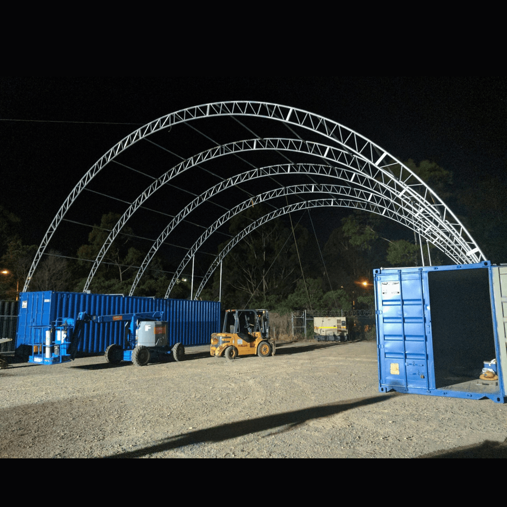 Chery Industrial 40'x40'x15' Double Truss Shipping Container Canopy Shelter, Outside