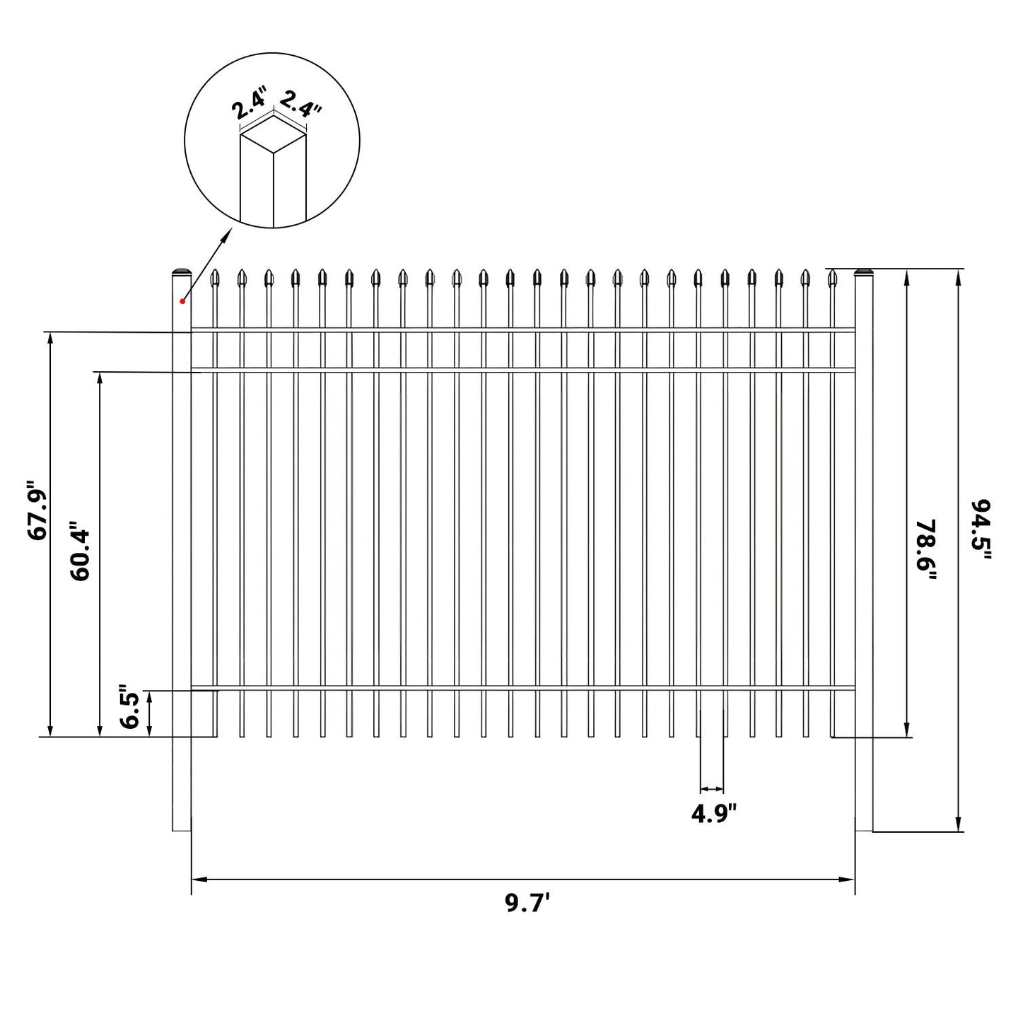 Chery Industrial 10x7 ft Steel Fence with 3 Rails, 30 Panels