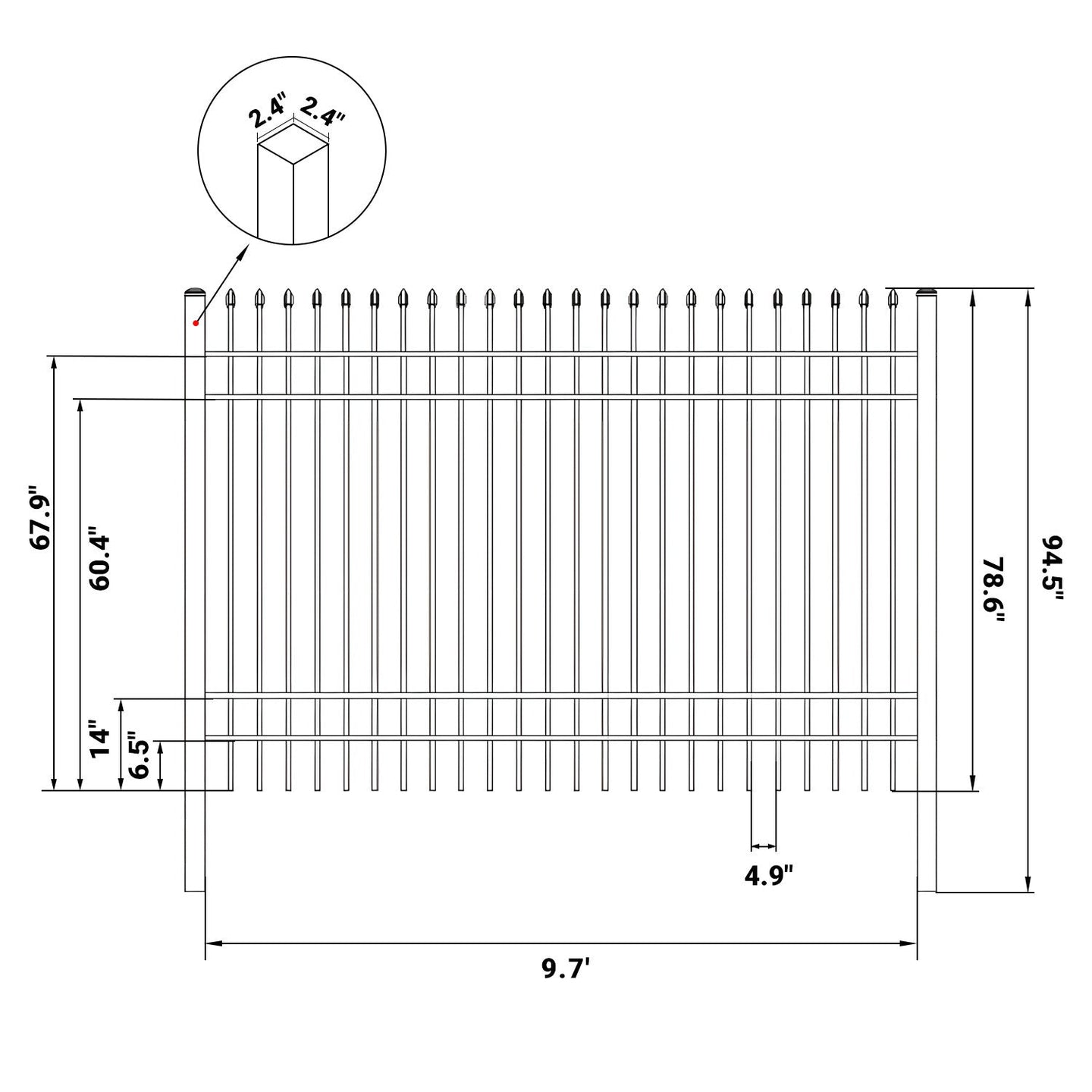 Chery Industrial 10x7 ft Steel Fence with 4 Rails, 30 Panels