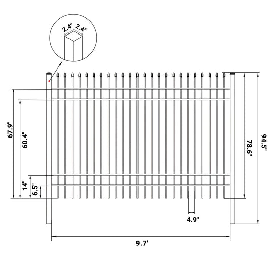 Chery Industrial 10x7 ft Steel Fence with 4 Rails, 30 Panels
