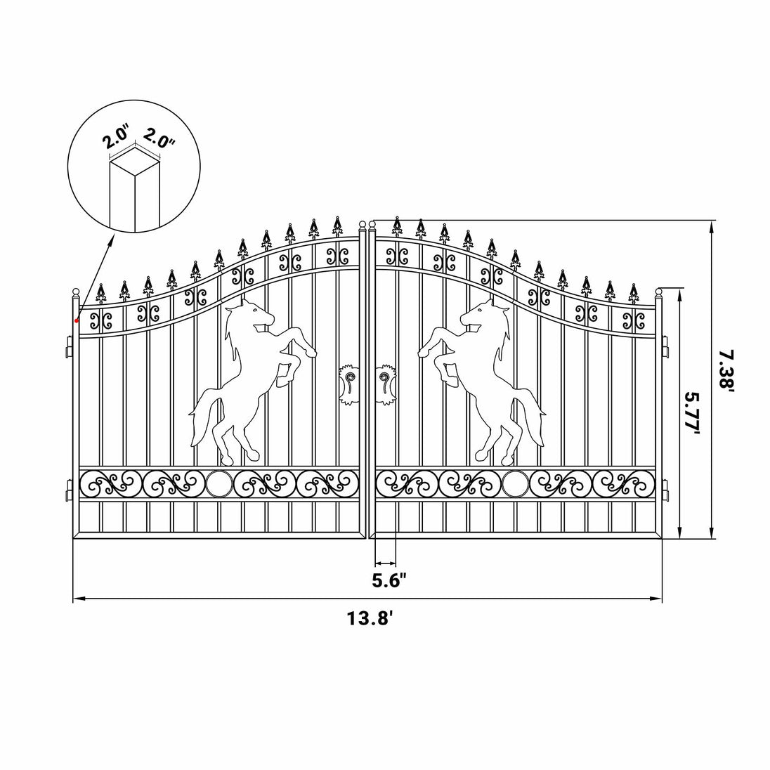 Chery Industrial 14x8 ft Steel Dual Swing Driveway Gate with Horse Pattern