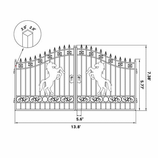 Chery Industrial 14x8 ft Steel Dual Swing Driveway Gate with Horse Pattern