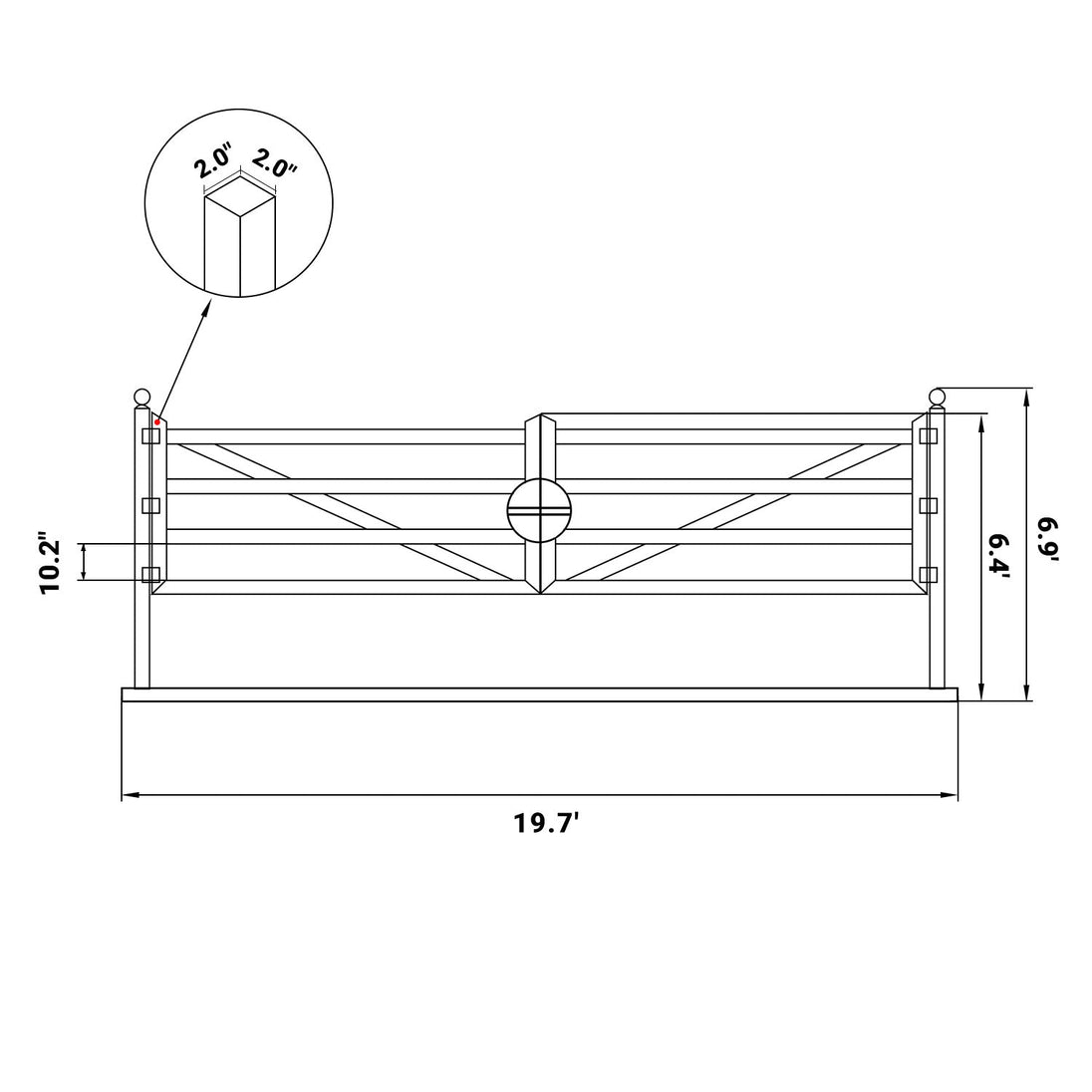 Chery Industrial 20 ft Farm Driveway Gate with Diagonal Tubes, Dual Swing