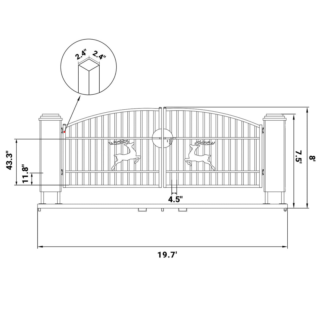Chery Industrial 20x8 ft Dual Swing Driveway Gate with Ornamental Posts