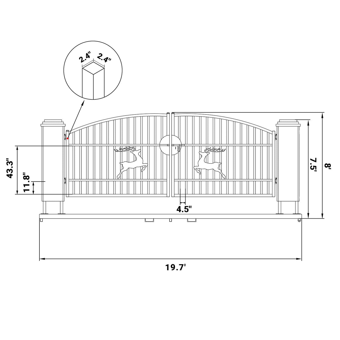Chery Industrial 20x8 ft Dual Swing Driveway Gate with Ornamental Posts